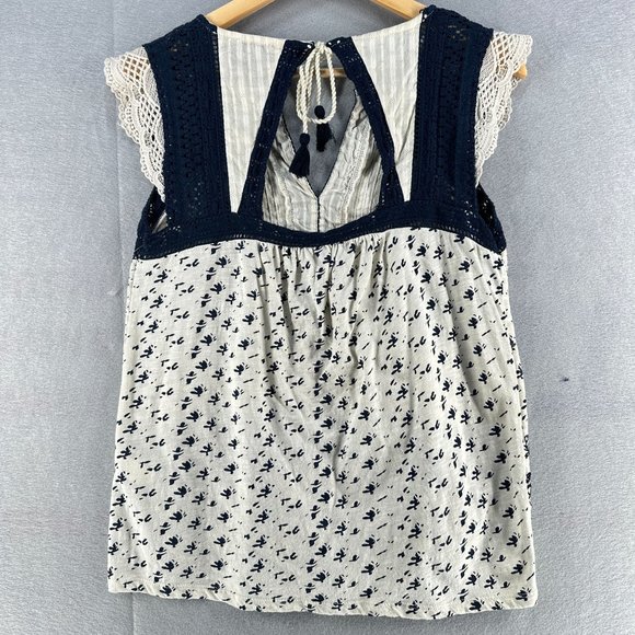 Lucky Brand Womens Peasant Tops S Cream Boho Flutter Sleeve Crochet Lace Boho - Picture 12 of 16